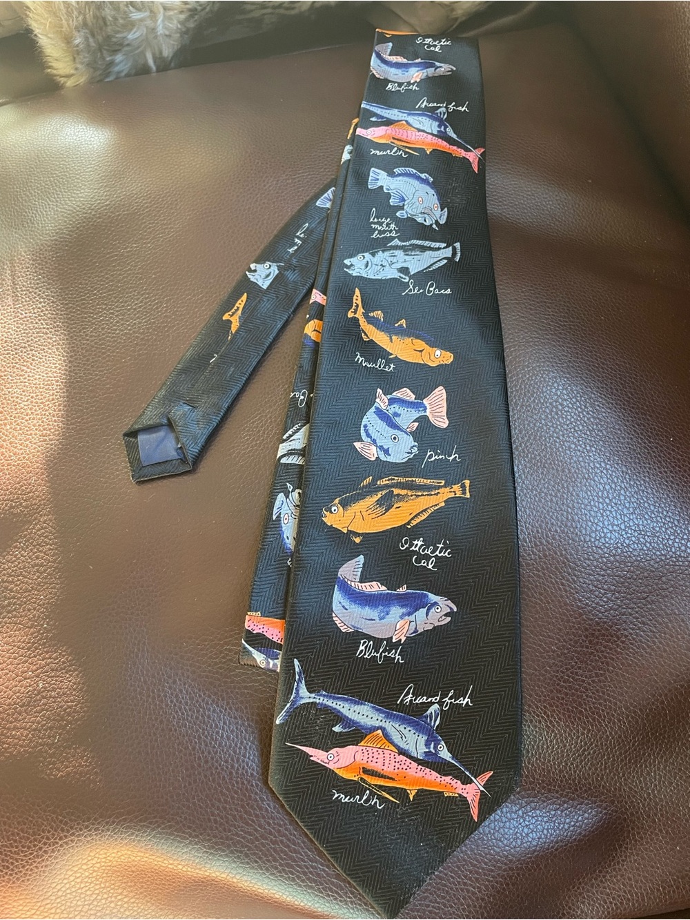 Beverly Hills Polo Club Black Silk Tie with Colorful Fish Motif